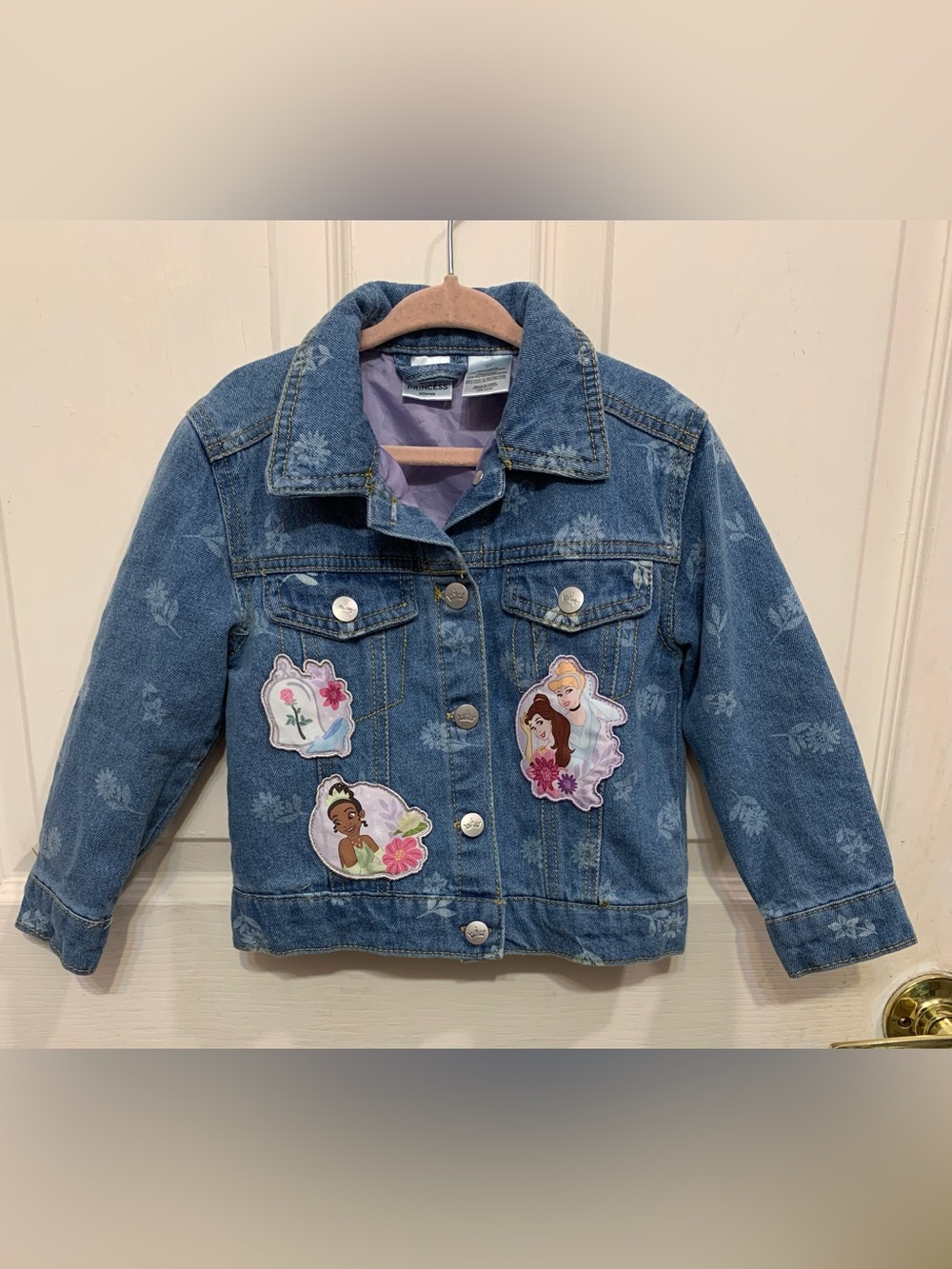 Disney Princess Floral Denim White Floral Print Jacket 2t Girls. 4014O